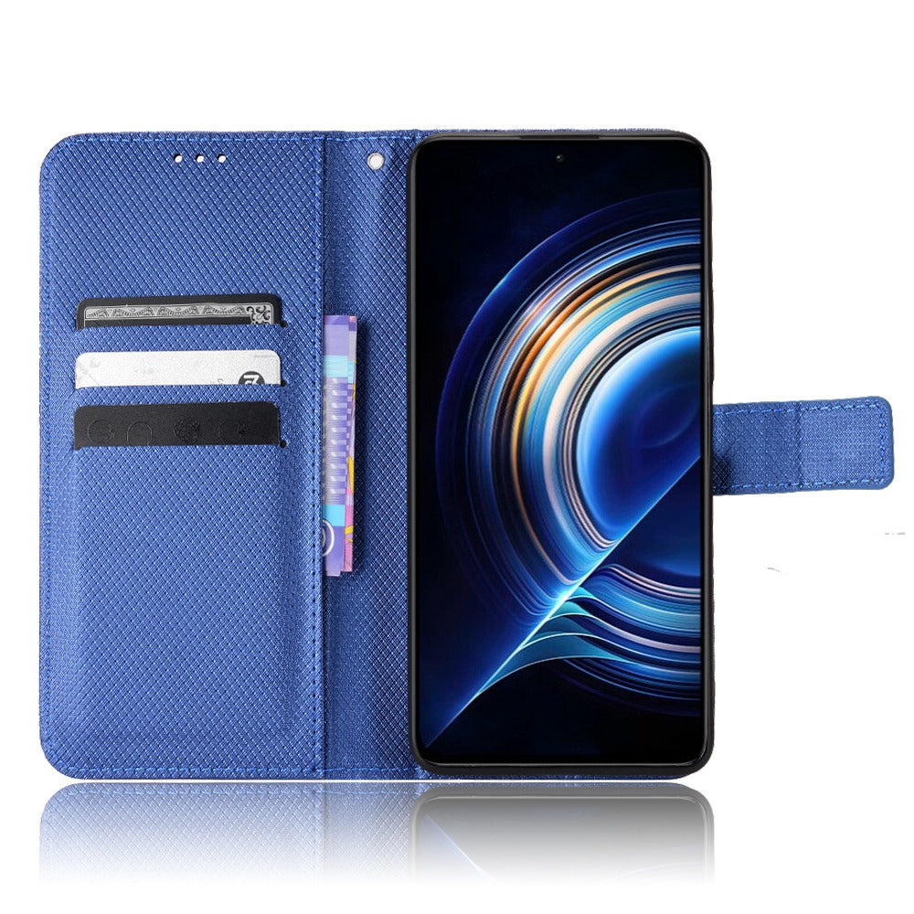 For Xiaomi Redmi K50/K50 Pro Diamond Texture PU Leather Well-protected Phone Case Wallet Stand Cover with Strap