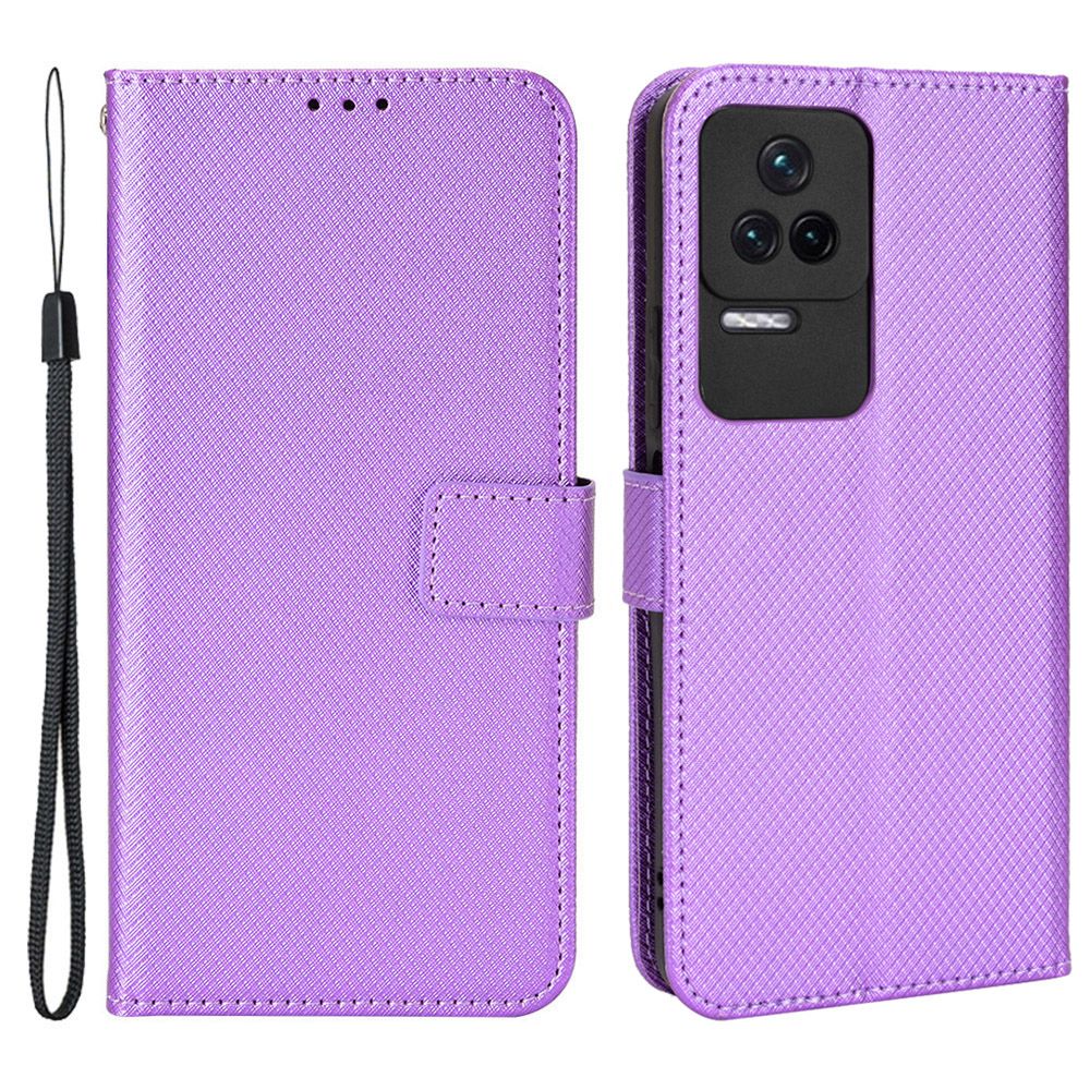 For Xiaomi Redmi K50/K50 Pro Diamond Texture PU Leather Well-protected Phone Case Wallet Stand Cover with Strap