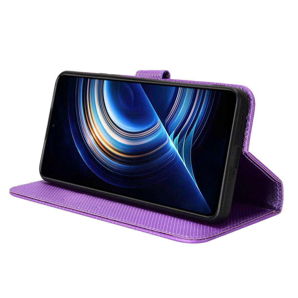 For Xiaomi Redmi K50/K50 Pro Diamond Texture PU Leather Well-protected Phone Case Wallet Stand Cover with Strap
