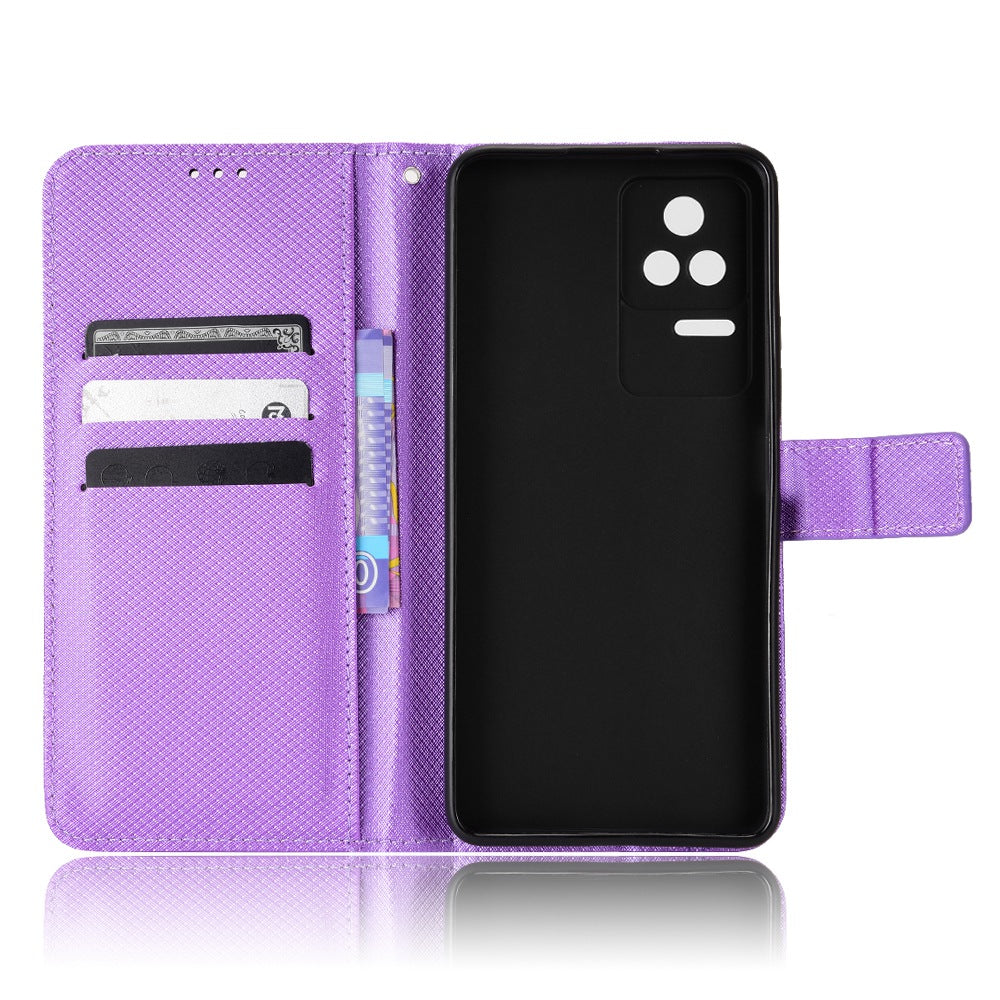 For Xiaomi Redmi K50/K50 Pro Diamond Texture PU Leather Well-protected Phone Case Wallet Stand Cover with Strap