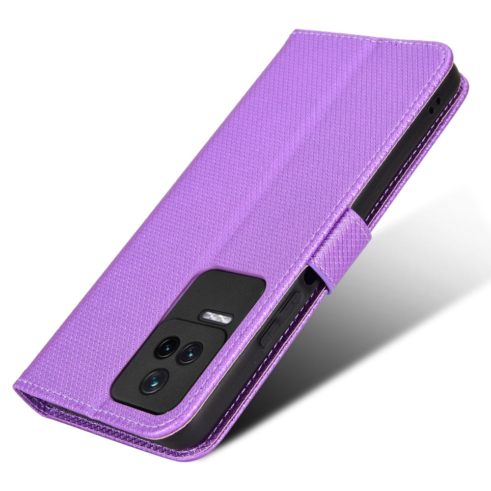 For Xiaomi Redmi K50/K50 Pro Diamond Texture PU Leather Well-protected Phone Case Wallet Stand Cover with Strap