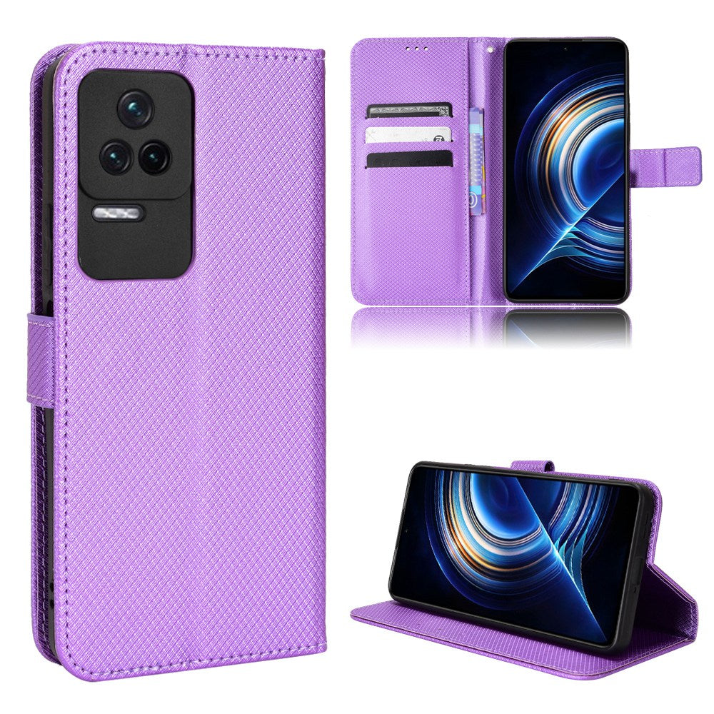 For Xiaomi Redmi K50/K50 Pro Diamond Texture PU Leather Well-protected Phone Case Wallet Stand Cover with Strap