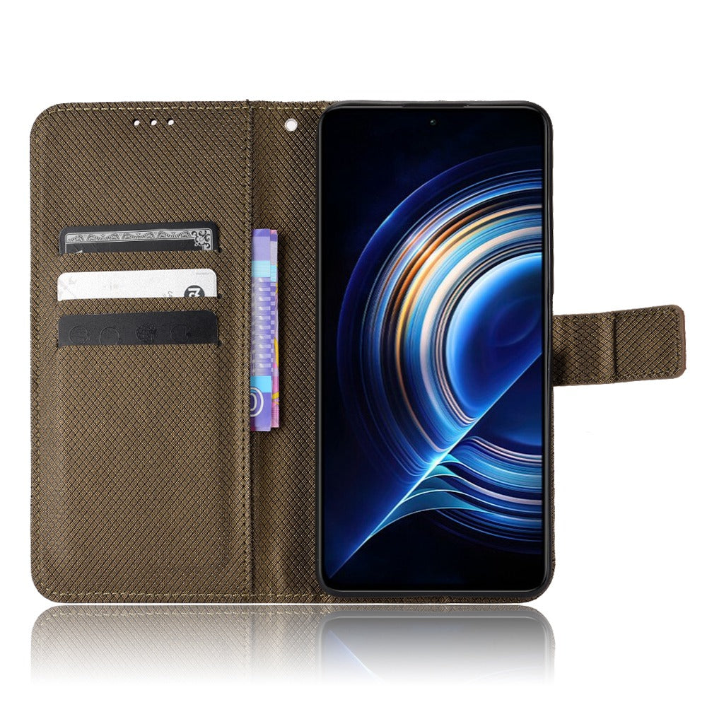 For Xiaomi Redmi K50/K50 Pro Diamond Texture PU Leather Well-protected Phone Case Wallet Stand Cover with Strap
