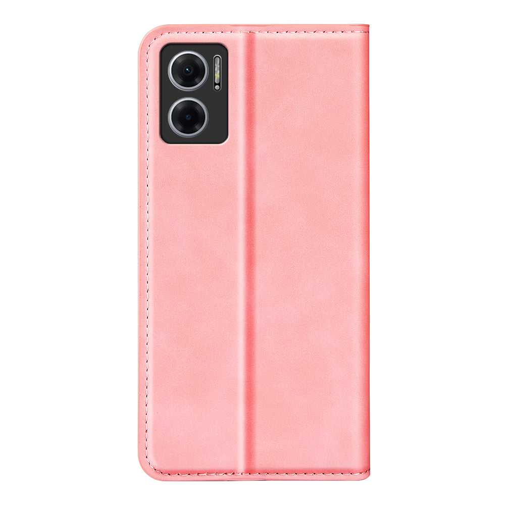 Skin-touch Folio Flip Leather Shell for Xiaomi Redmi Note 11E 5G / Redmi 10 5G / Redmi 10 Prime+ 5G, Auto-absorbed Magnetic Wallet Stand Drop-proof Mobile Phone Case