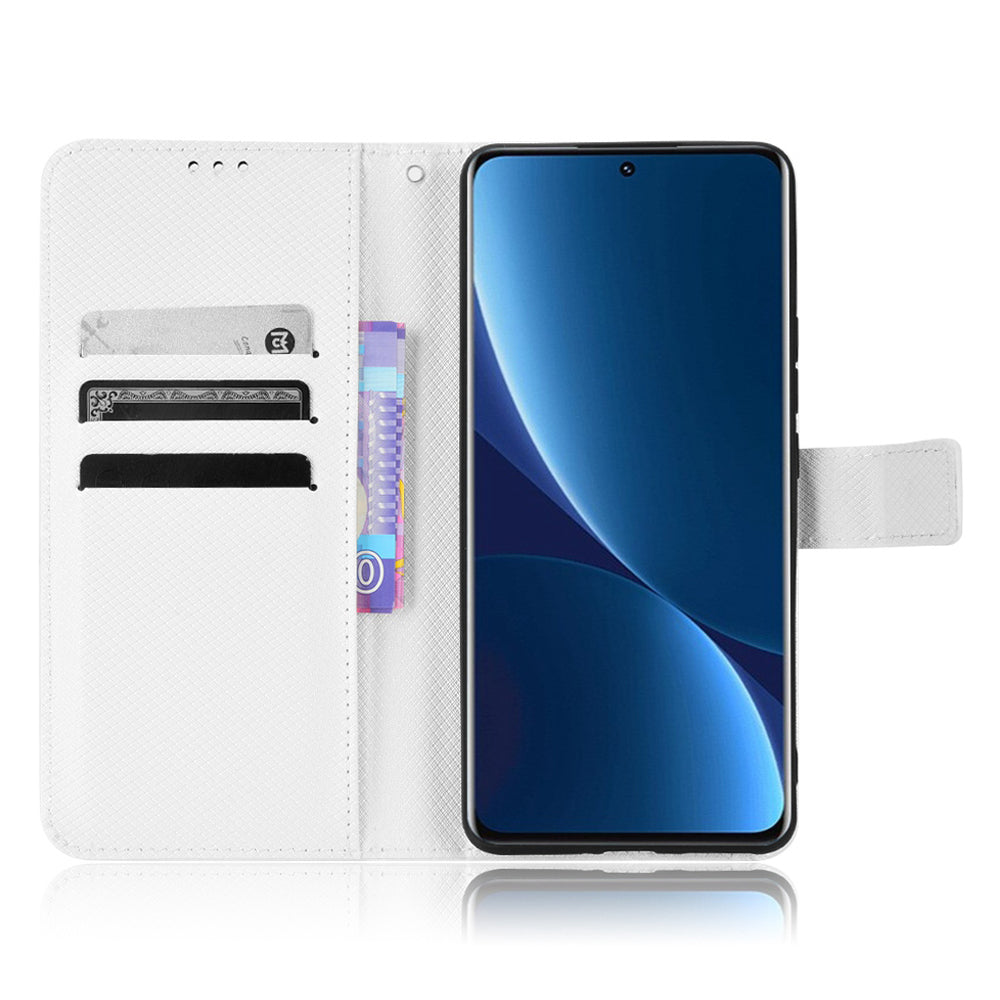 For Xiaomi 12/12X/12S 5G PU Leather Wallet Book Stand View Cover Diamond Texture Flip Phone Case with Wrist Strap