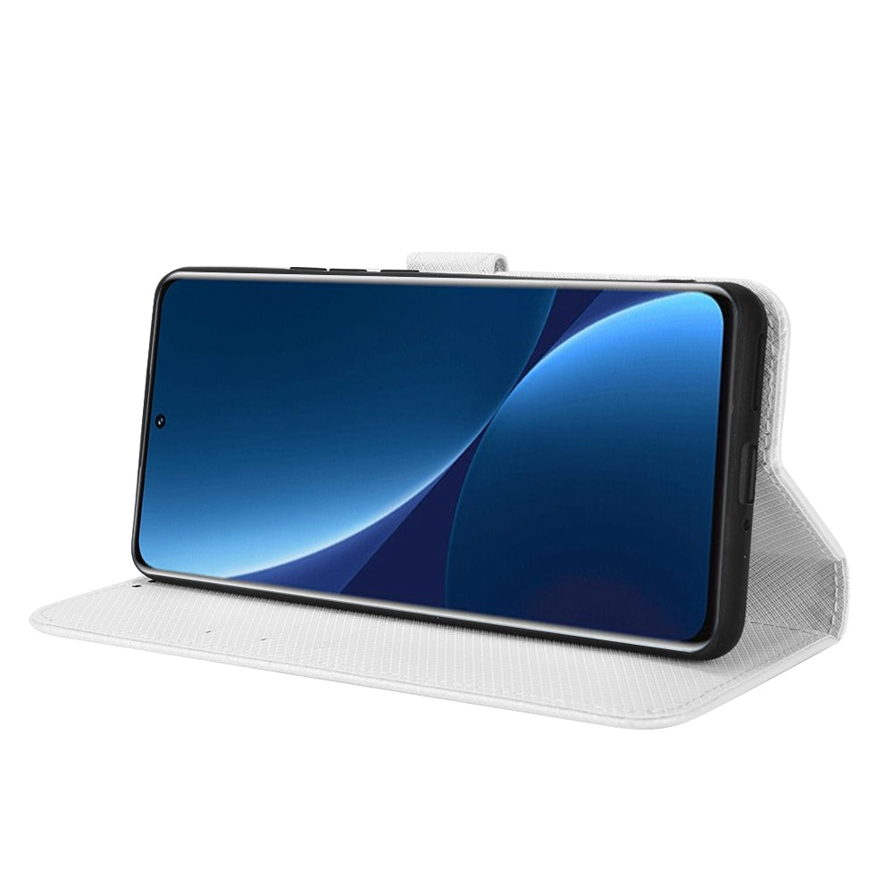For Xiaomi 12/12X/12S 5G PU Leather Wallet Book Stand View Cover Diamond Texture Flip Phone Case with Wrist Strap