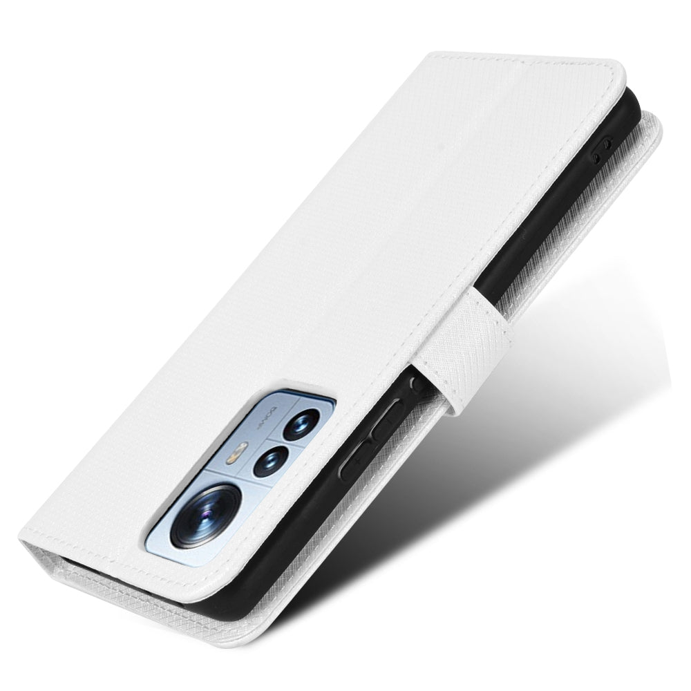 For Xiaomi 12/12X/12S 5G PU Leather Wallet Book Stand View Cover Diamond Texture Flip Phone Case with Wrist Strap