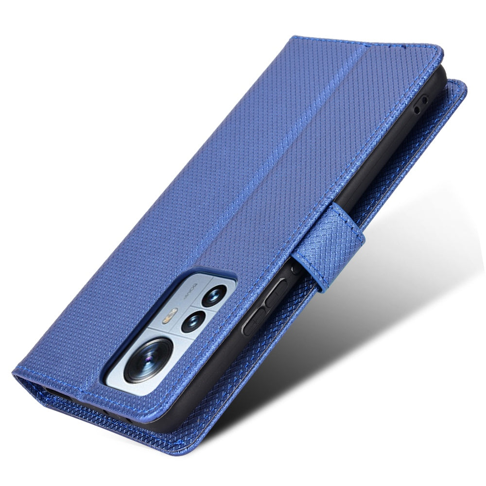 For Xiaomi 12/12X/12S 5G PU Leather Wallet Book Stand View Cover Diamond Texture Flip Phone Case with Wrist Strap