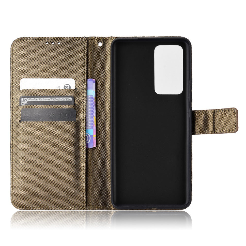 For Xiaomi 12/12X/12S 5G PU Leather Wallet Book Stand View Cover Diamond Texture Flip Phone Case with Wrist Strap