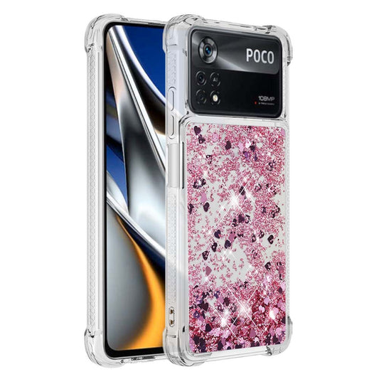 YB Quicksand Series-1 for Xiaomi Poco X4 Pro 5G Liquid Glitter Phone Protective Case Moving Quicksand Floating TPU Cushion Clear Cover
