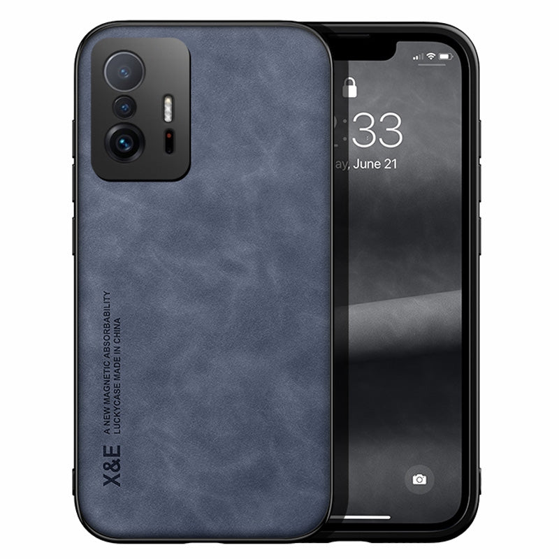 X&E For Xiaomi 11T 5G / 11T Pro 5G Skin-touch Feeling Phone Cover PU Leather Coating Soft TPU Case with Metal Sheet for Car Holder