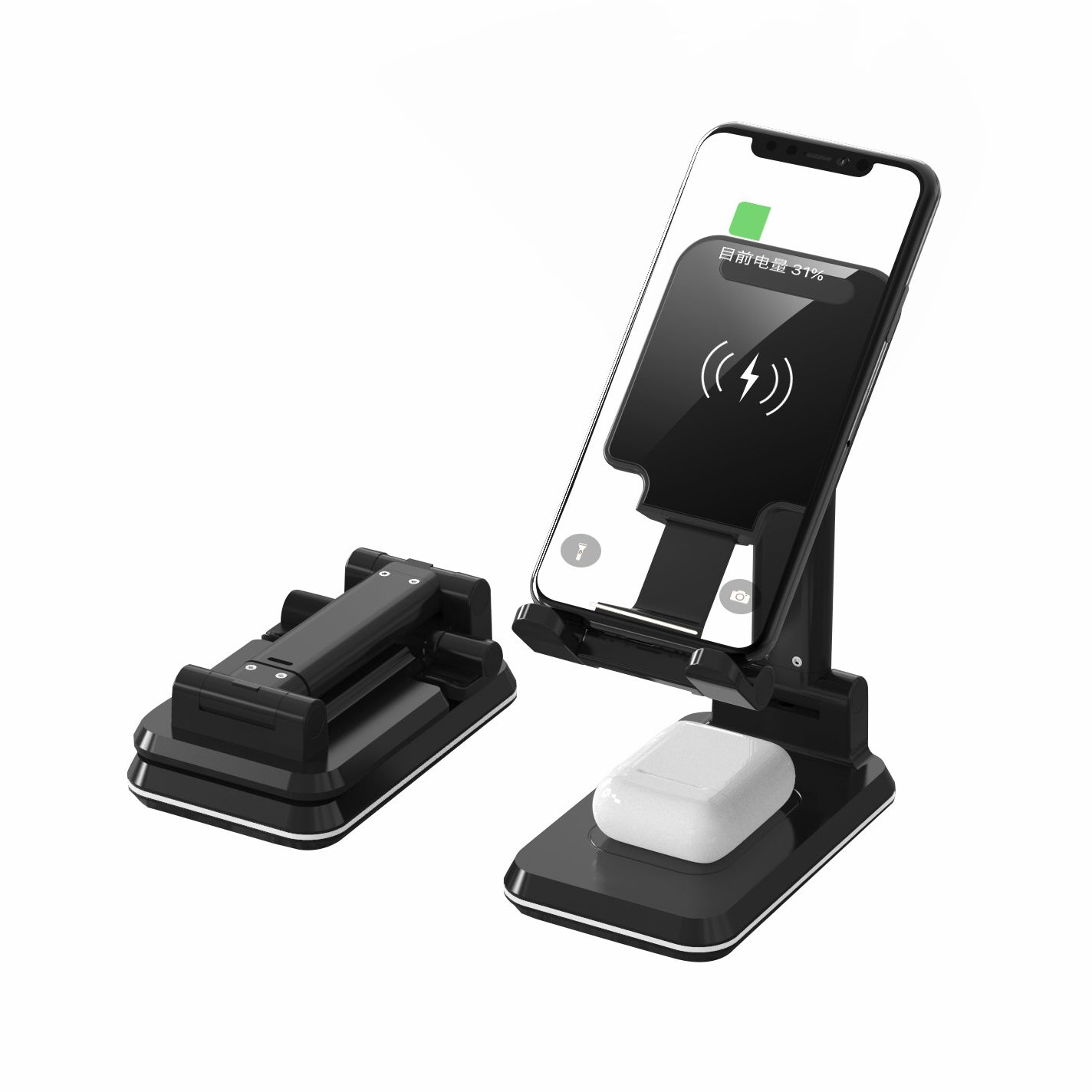 2-in-1 Wireless Charger Stand 10W Foldable Fast Charging Phone Earphone Station Dock