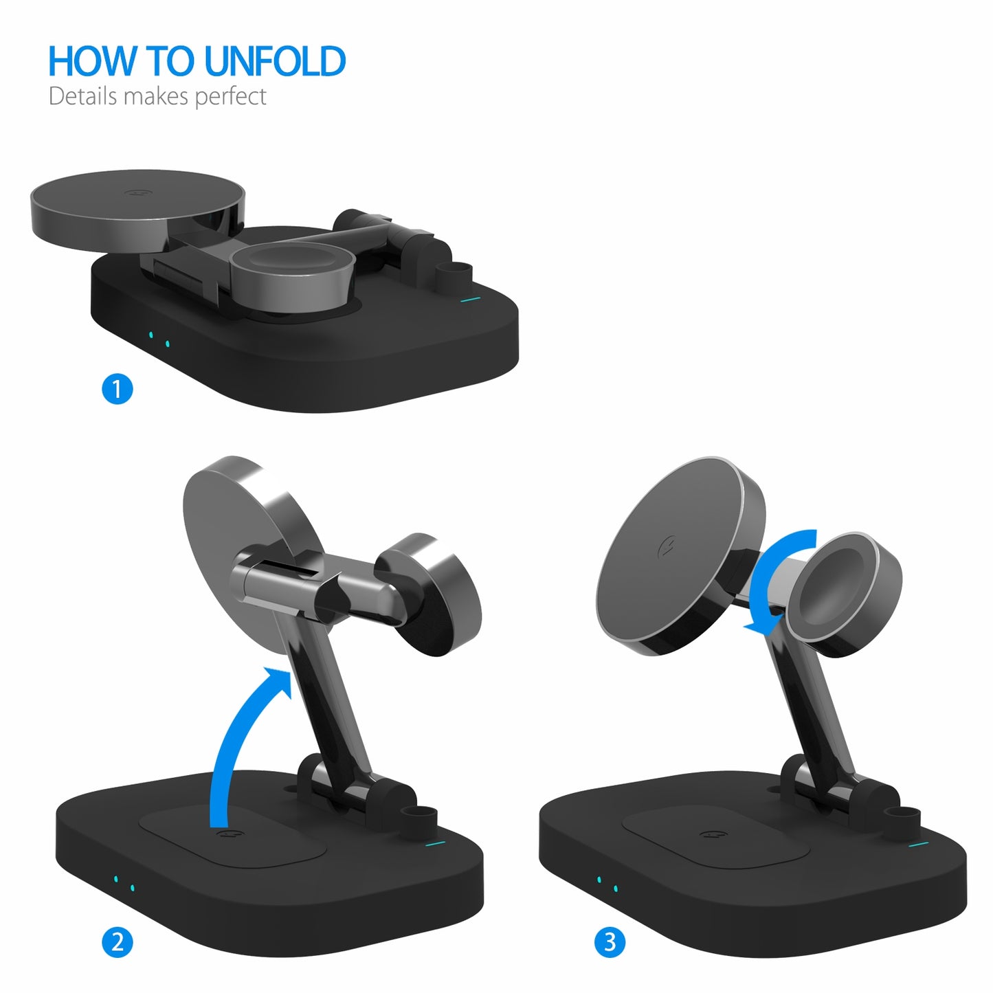 T2 4-in-1 15W Magnetic Wireless Charger Desktop Wireless Charging Stand Dock for iPhone 12 Series iWatch AirPods Apple Pencil