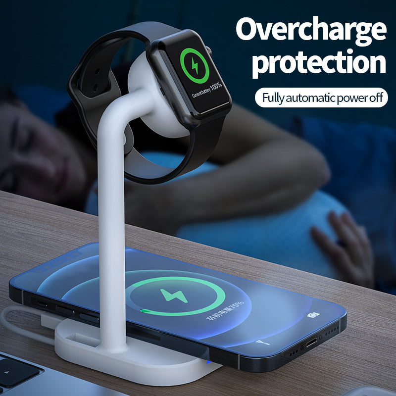 2 in 1 Magnetic Wireless Charger Desktop Wireless Fast Charging Base Stand Dock Station for Apple Watch/iPhone
