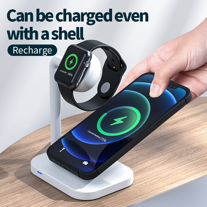 2 in 1 Magnetic Wireless Charger Desktop Wireless Fast Charging Base Stand Dock Station for Apple Watch/iPhone