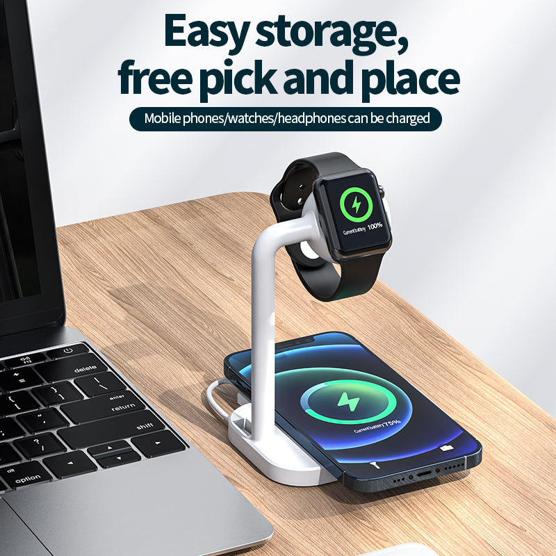 2 in 1 Magnetic Wireless Charger Desktop Wireless Fast Charging Base Stand Dock Station for Apple Watch/iPhone