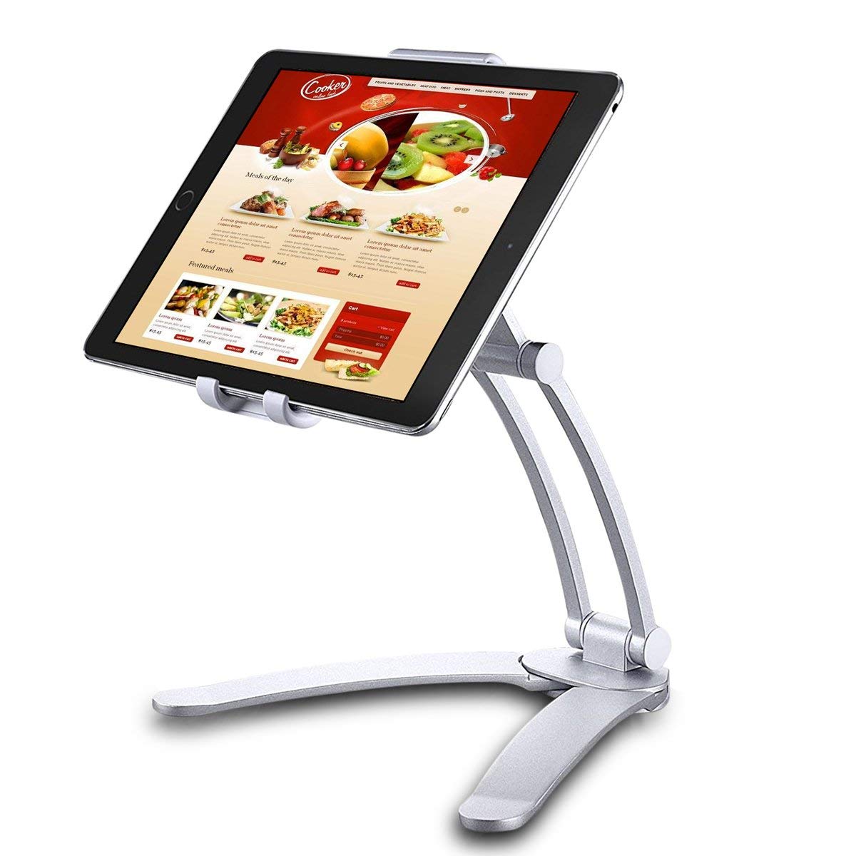 2-in-1 Desktop/Wall Mount Adjustable Tablet Holder Aluminum Kitchen Tablet Stand Bracket for iPad 2018/iPad Pro/iPad Mini