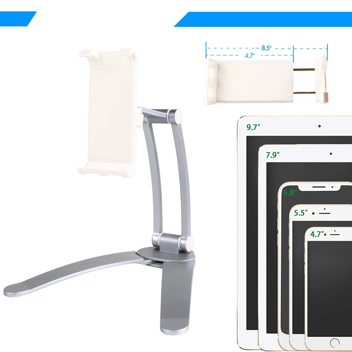 2-in-1 Desktop/Wall Mount Adjustable Tablet Holder Aluminum Kitchen Tablet Stand Bracket for iPad 2018/iPad Pro/iPad Mini