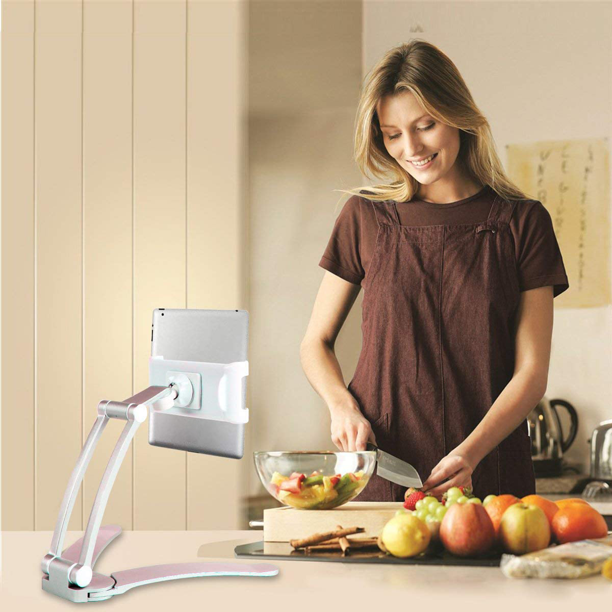 2-in-1 Desktop/Wall Mount Adjustable Tablet Holder Aluminum Kitchen Tablet Stand Bracket for iPad 2018/iPad Pro/iPad Mini