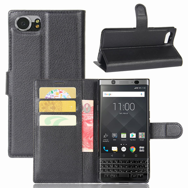 Litchi Grain Wallet Leather Stand Case for BlackBerry Keyone