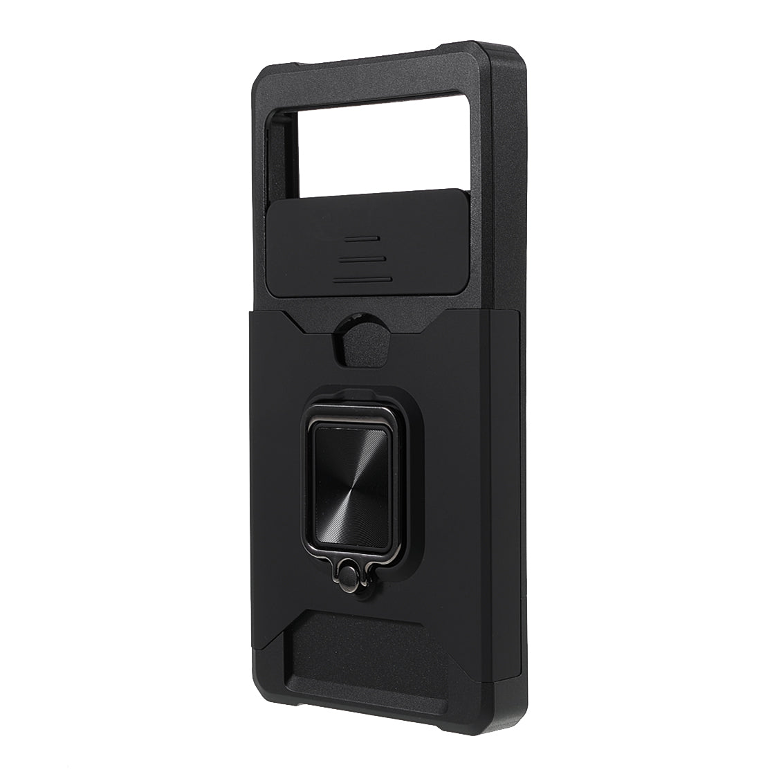 Ring Kickstand Hard PC + TPU 2-in-1 Shockproof Protective Case with Slide Camera Cover and Card Holder for Google Pixel 6