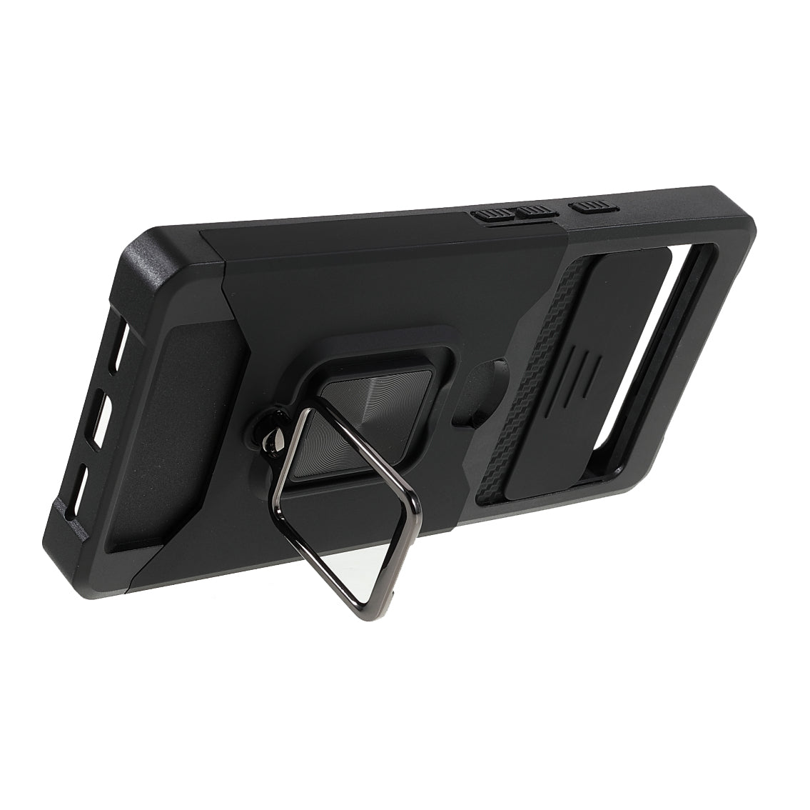 Ring Kickstand Hard PC + TPU 2-in-1 Shockproof Protective Case with Slide Camera Cover and Card Holder for Google Pixel 6