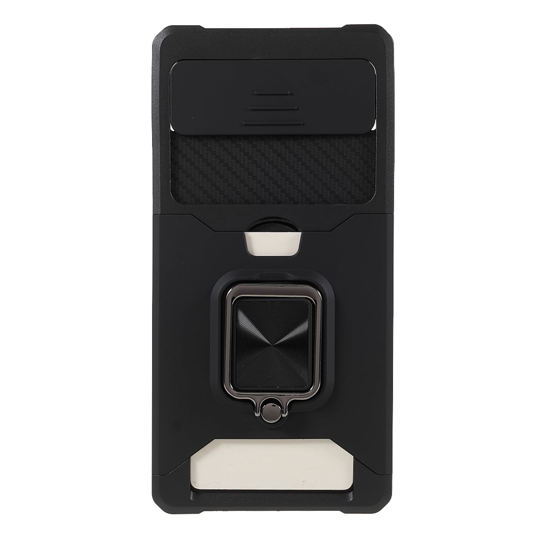 Ring Kickstand Hard PC + TPU 2-in-1 Shockproof Protective Case with Slide Camera Cover and Card Holder for Google Pixel 6