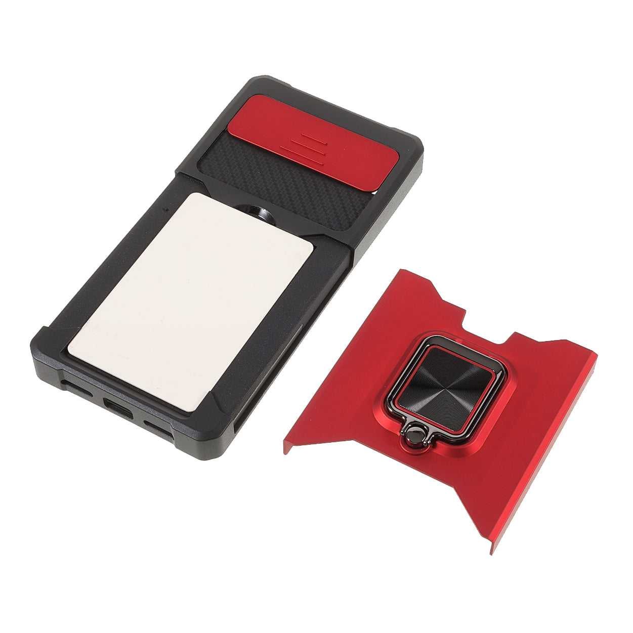 Ring Kickstand Hard PC + TPU 2-in-1 Shockproof Protective Case with Slide Camera Cover and Card Holder for Google Pixel 6