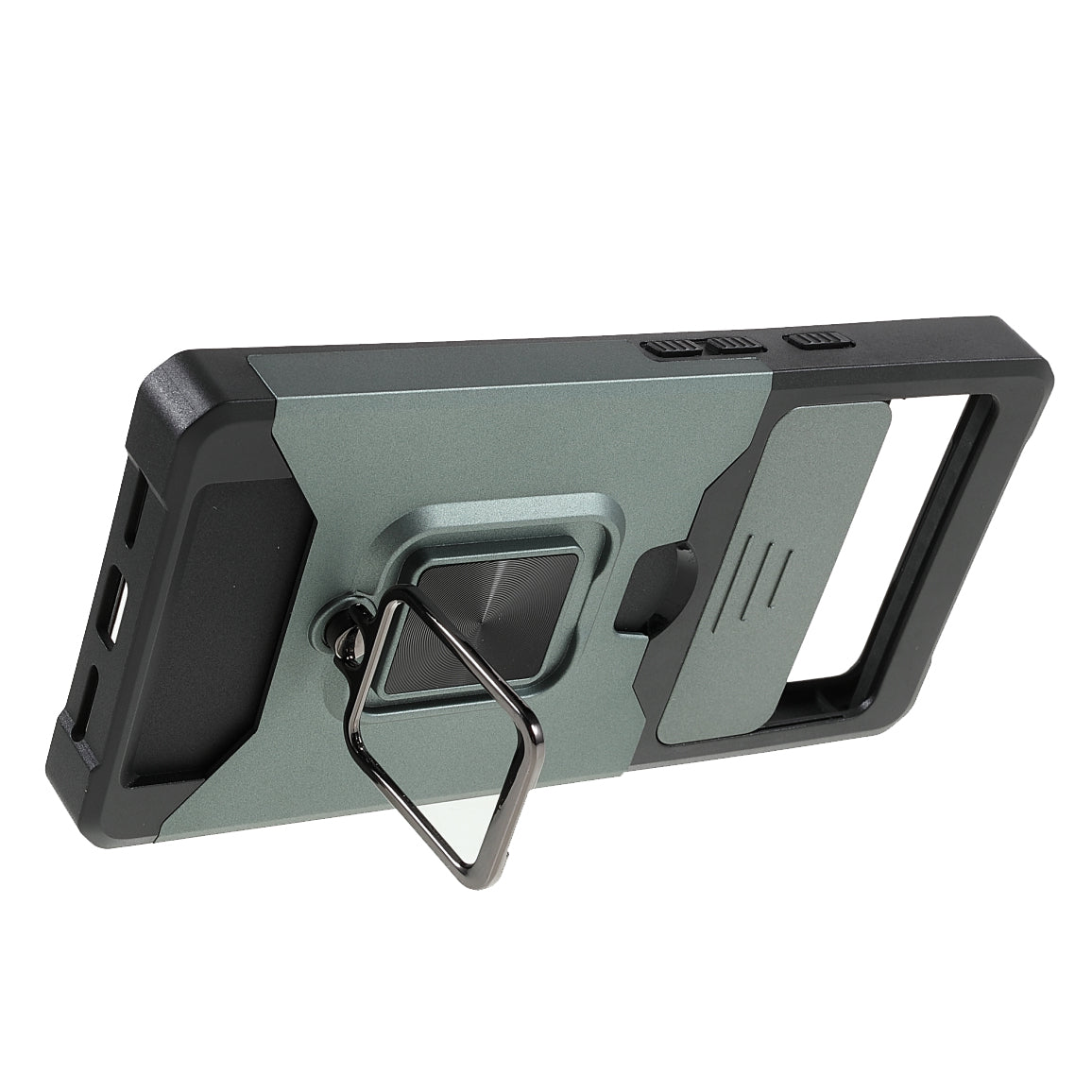 Ring Kickstand Hard PC + TPU 2-in-1 Shockproof Protective Case with Slide Camera Cover and Card Holder for Google Pixel 6