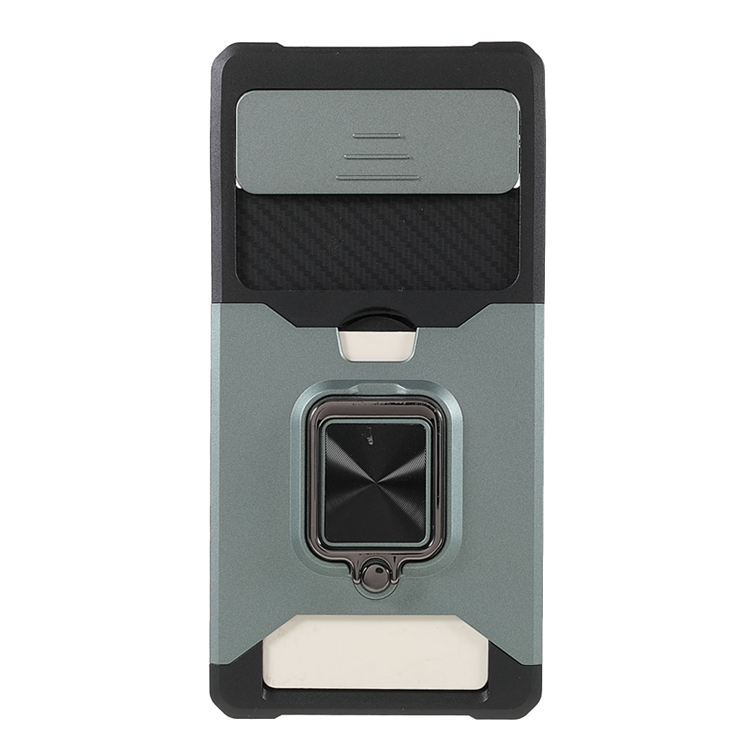 Ring Kickstand Hard PC + TPU 2-in-1 Shockproof Protective Case with Slide Camera Cover and Card Holder for Google Pixel 6