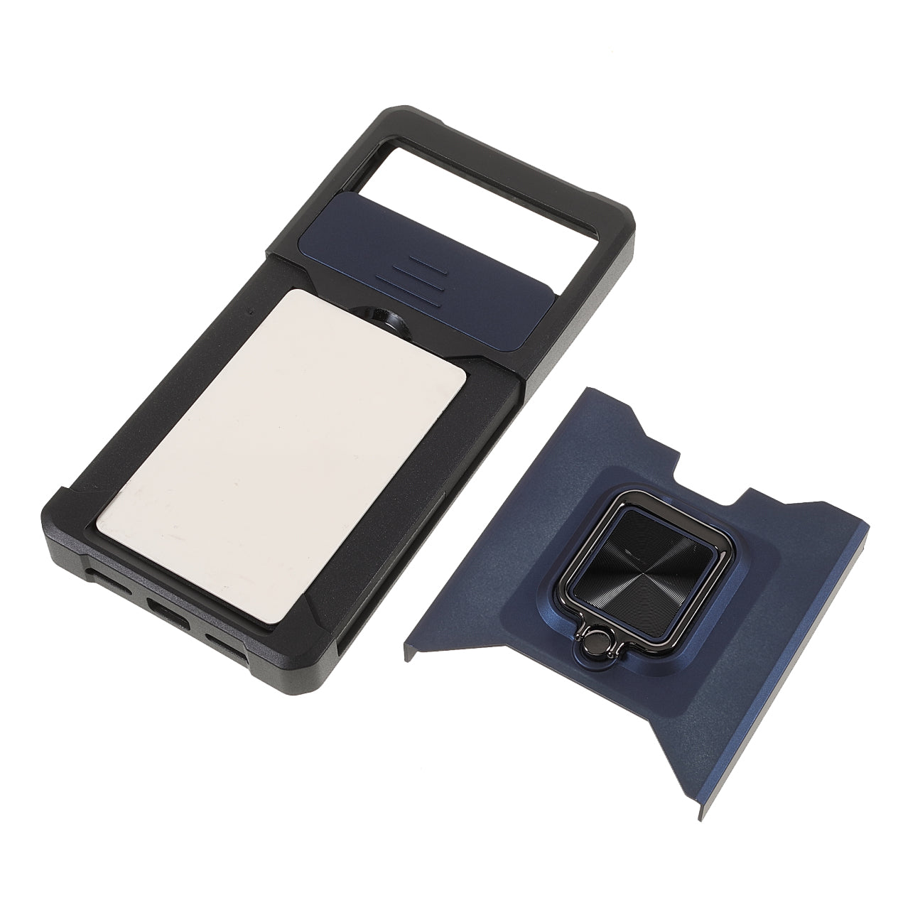 Ring Kickstand Hard PC + TPU 2-in-1 Shockproof Protective Case with Slide Camera Cover and Card Holder for Google Pixel 6