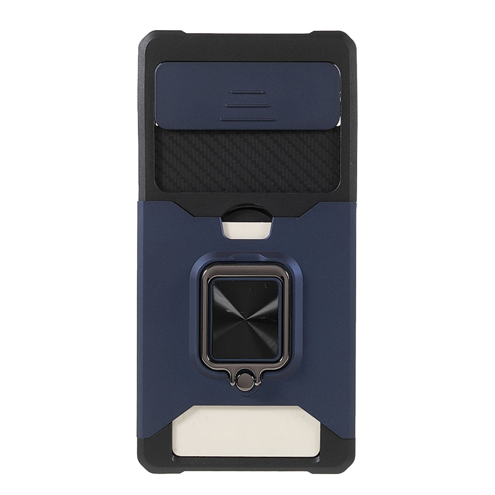 Ring Kickstand Hard PC + TPU 2-in-1 Shockproof Protective Case with Slide Camera Cover and Card Holder for Google Pixel 6