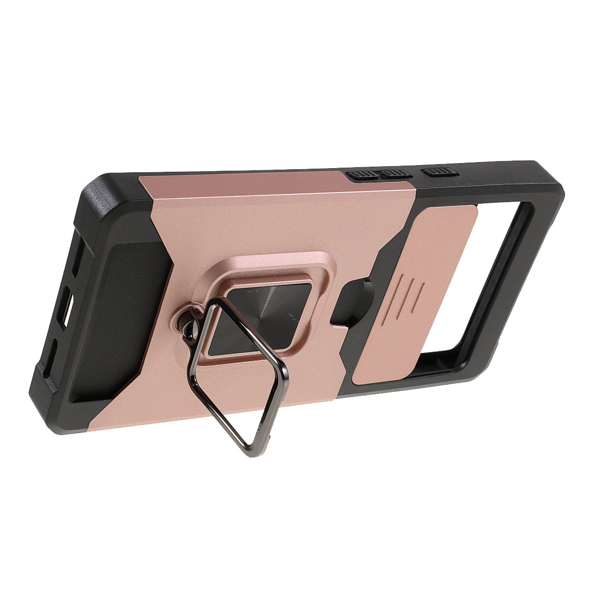 Ring Kickstand Hard PC + TPU 2-in-1 Shockproof Protective Case with Slide Camera Cover and Card Holder for Google Pixel 6