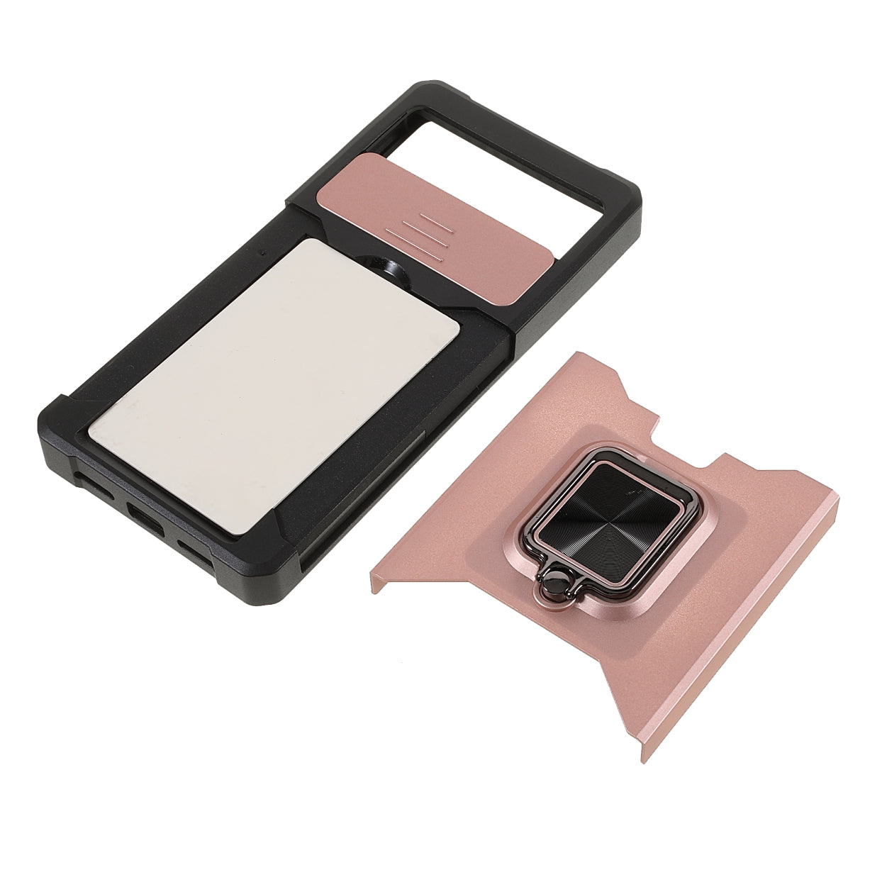 Ring Kickstand Hard PC + TPU 2-in-1 Shockproof Protective Case with Slide Camera Cover and Card Holder for Google Pixel 6