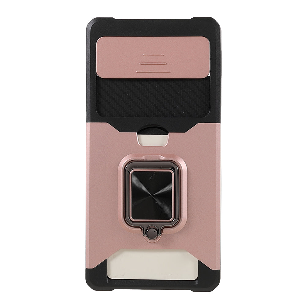 Ring Kickstand Hard PC + TPU 2-in-1 Shockproof Protective Case with Slide Camera Cover and Card Holder for Google Pixel 6