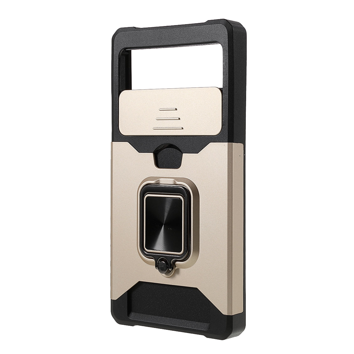 Ring Kickstand Hard PC + TPU 2-in-1 Shockproof Protective Case with Slide Camera Cover and Card Holder for Google Pixel 6