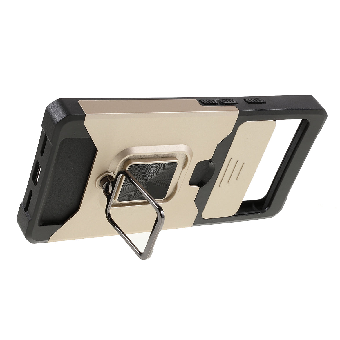Ring Kickstand Hard PC + TPU 2-in-1 Shockproof Protective Case with Slide Camera Cover and Card Holder for Google Pixel 6
