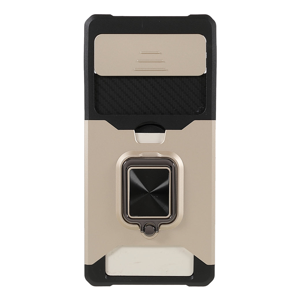 Ring Kickstand Hard PC + TPU 2-in-1 Shockproof Protective Case with Slide Camera Cover and Card Holder for Google Pixel 6