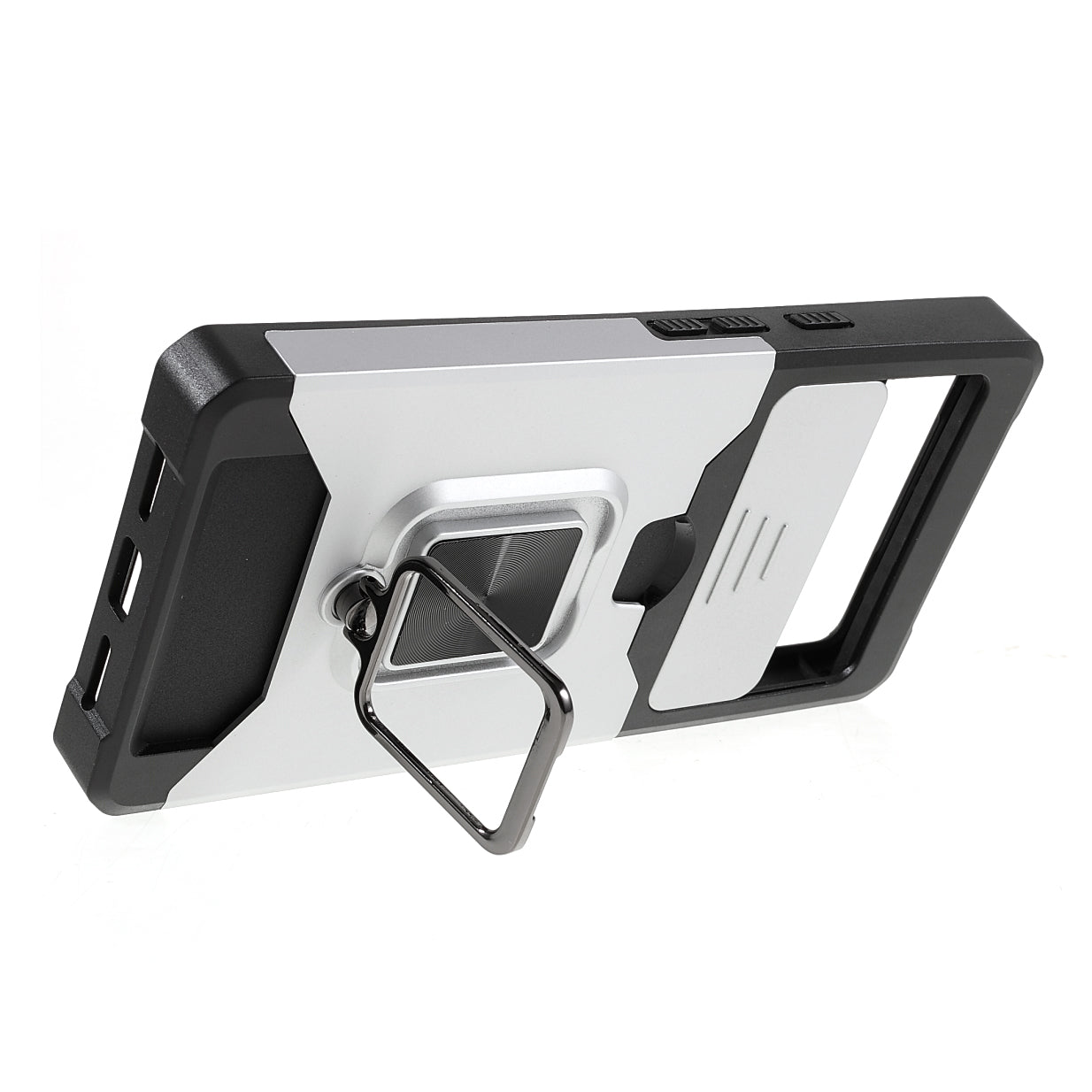 Ring Kickstand Hard PC + TPU 2-in-1 Shockproof Protective Case with Slide Camera Cover and Card Holder for Google Pixel 6