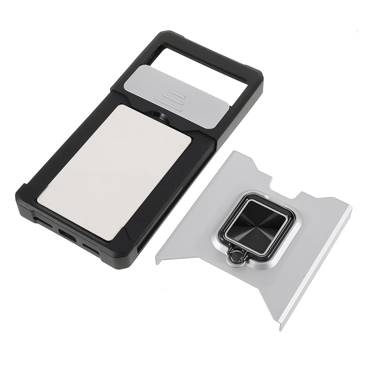 Ring Kickstand Hard PC + TPU 2-in-1 Shockproof Protective Case with Slide Camera Cover and Card Holder for Google Pixel 6