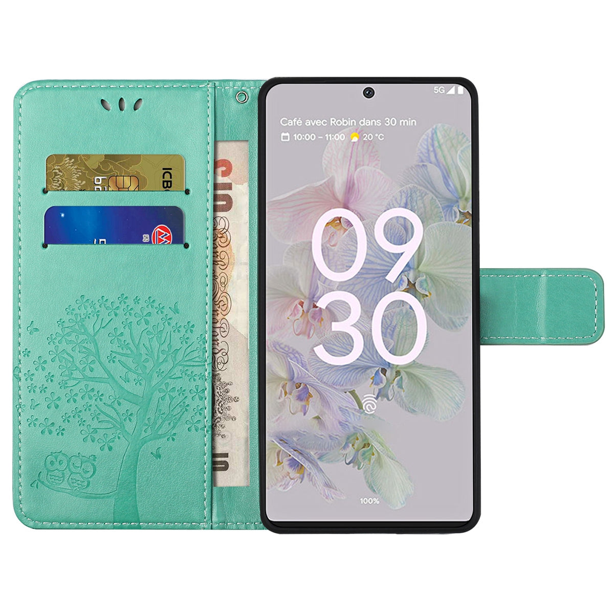 Scratch-proof PU Leather Protective Cover Imprinted Owl Pattern Phone Case with Stand Wallet for Google Pixel 6a