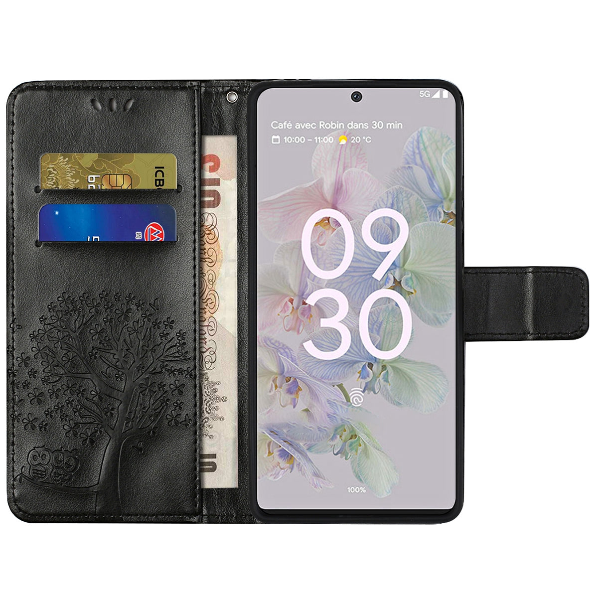 Scratch-proof PU Leather Protective Cover Imprinted Owl Pattern Phone Case with Stand Wallet for Google Pixel 6a