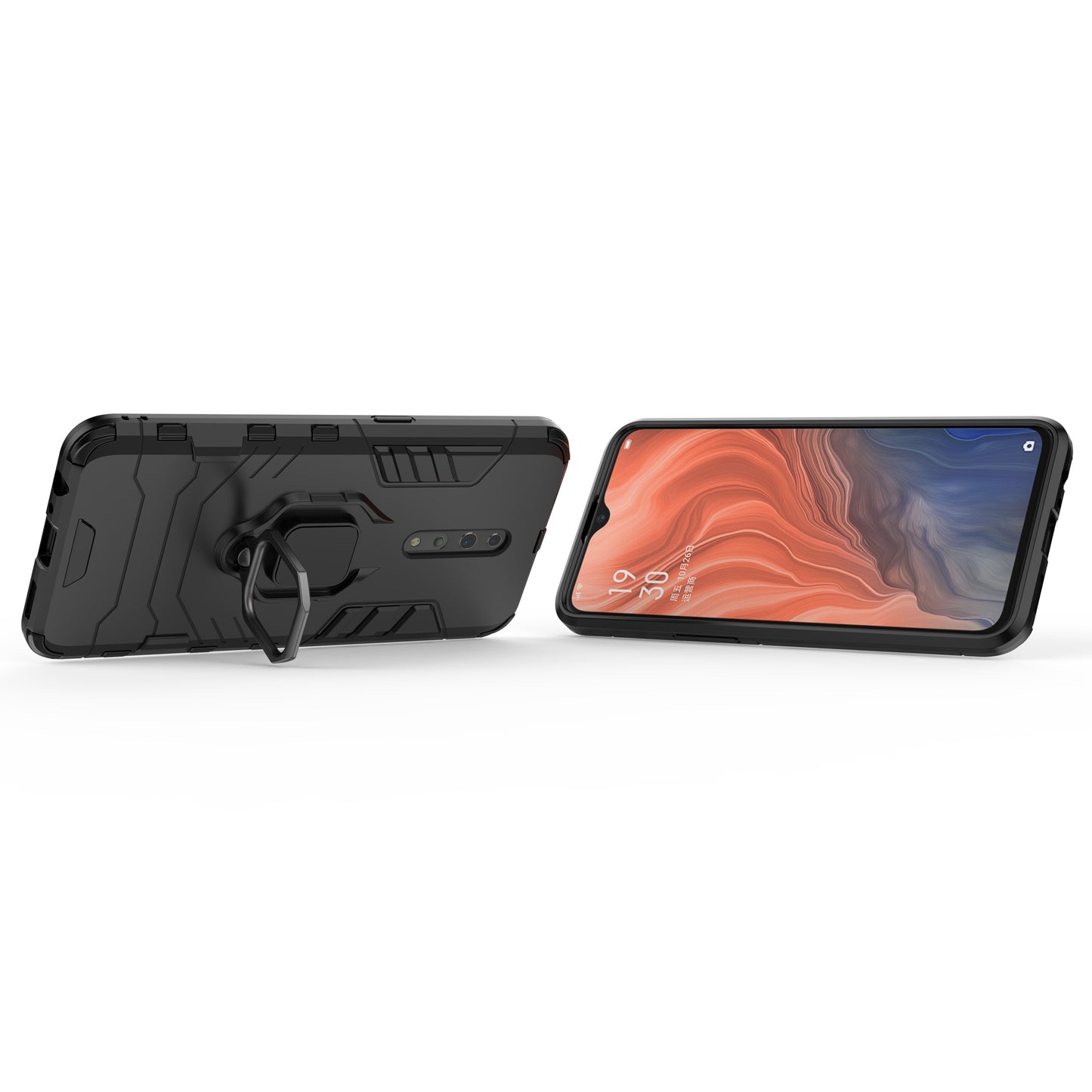 Cool Guard Ring Holder Kickstand PC+TPU Phone Cover for Oppo Reno Z