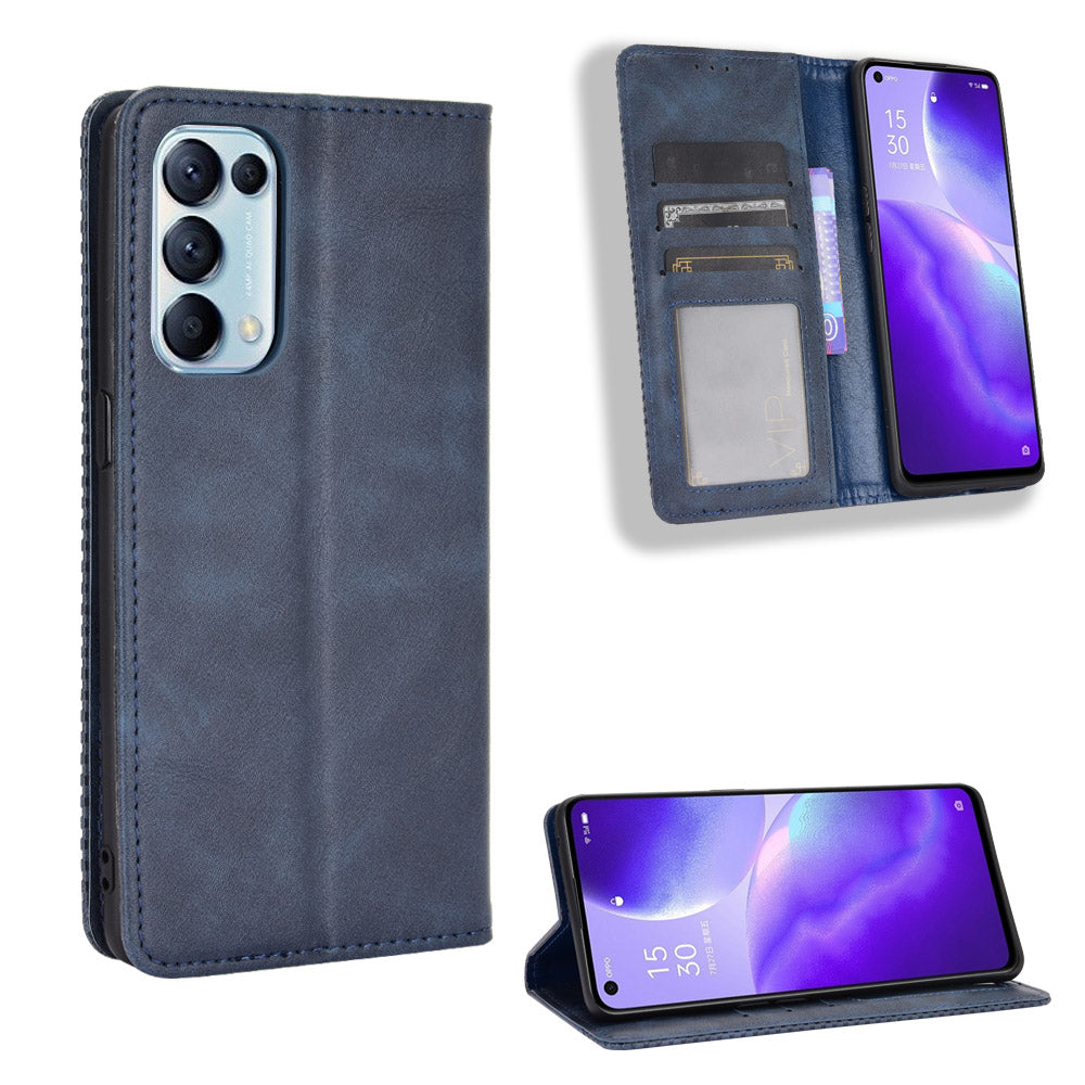 Retro Style Auto-absorbed Leather Wallet Stand Phone Shell Full Protection for Oppo Reno5 5G