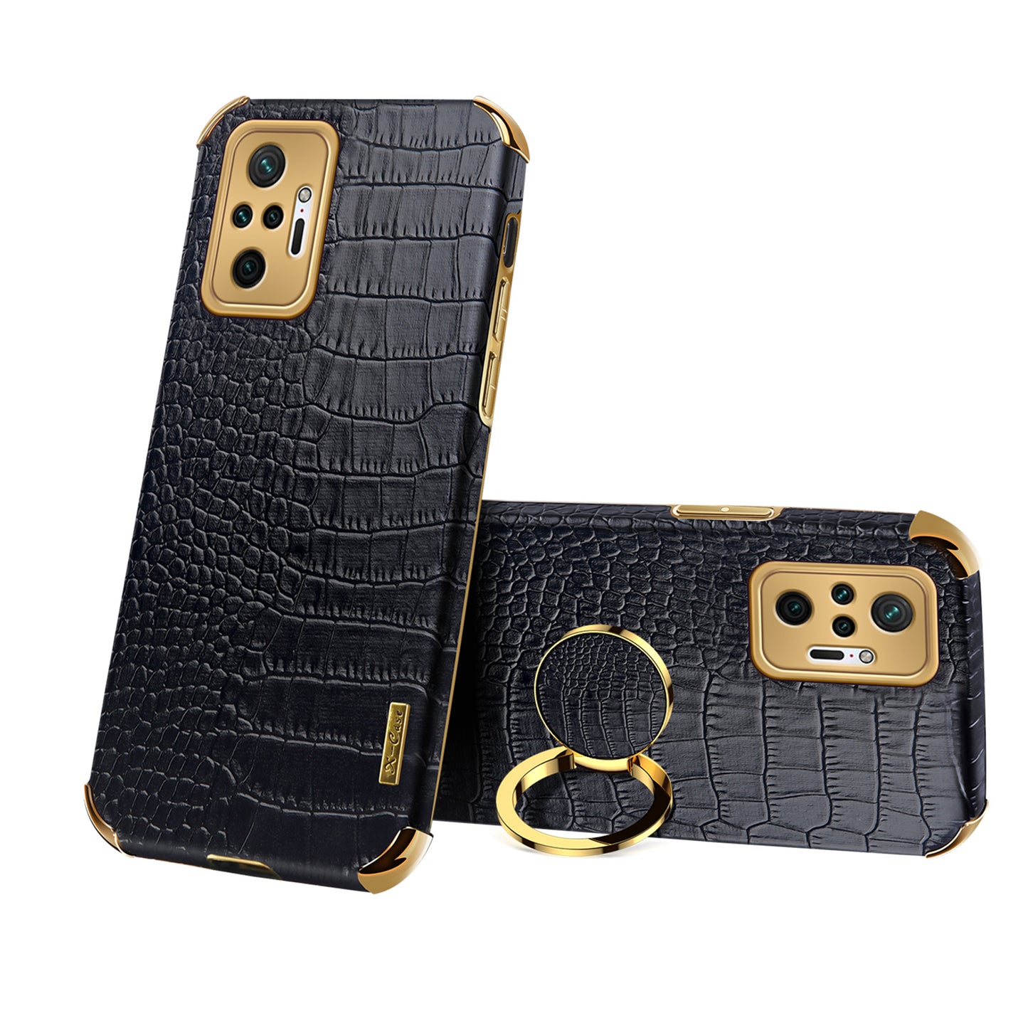 Electroplating Design Crocodile Texture PU Leather Coated TPU Precise Cutout Case Cover with Ring Holder for Xiaomi Redmi Note 10 Pro