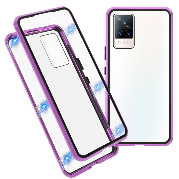 360 Degree Full Protection Metal + Tempered Glass Magnetic Absorption Hybrid Phone Case Shell for vivo V21 5G
