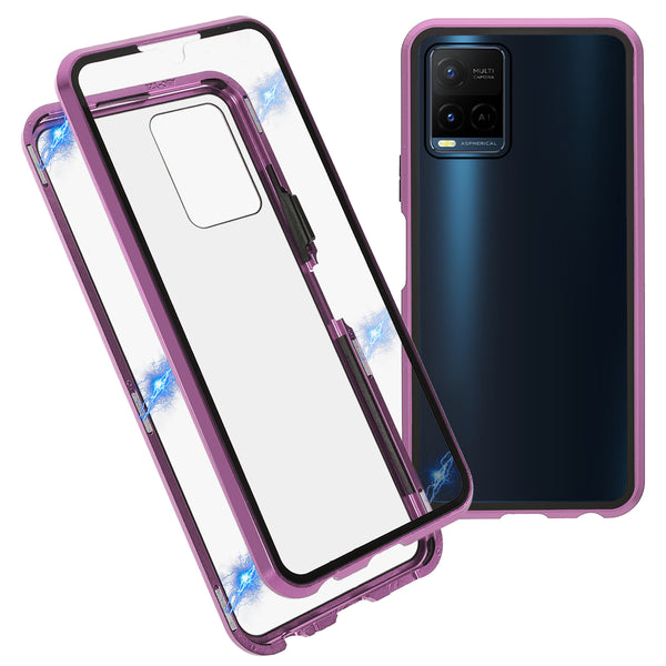 Double-sided Tempered Glass + Metal Frame Hybrid Phone Case Full Protection Cover with Magnetic Closure for vivo Y21