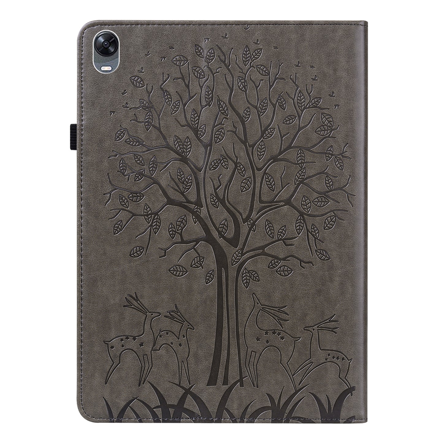 For Oppo Pad Tree Deer Imprinted Stand PU Leather Tablet Cover Card Holder Protective Case with Elastic Band Closure
