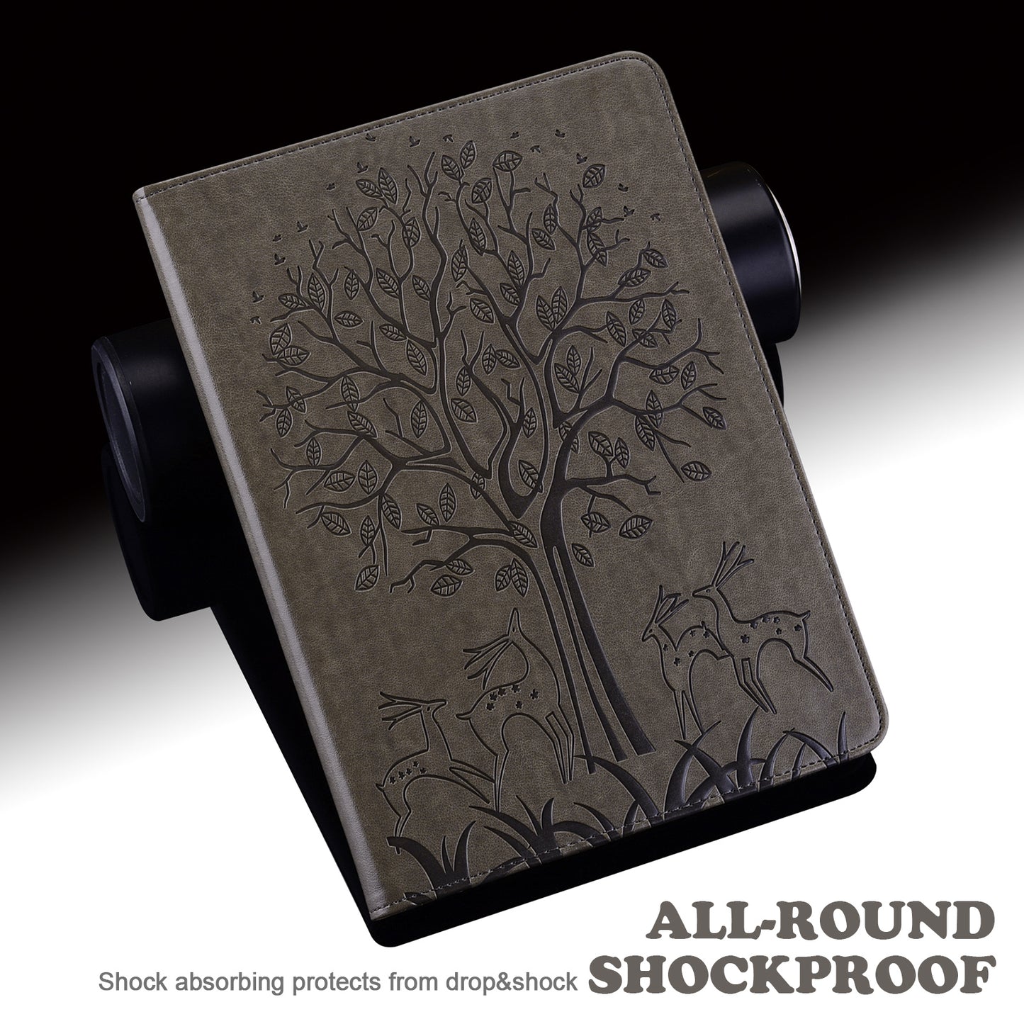 For Oppo Pad Tree Deer Imprinted Stand PU Leather Tablet Cover Card Holder Protective Case with Elastic Band Closure