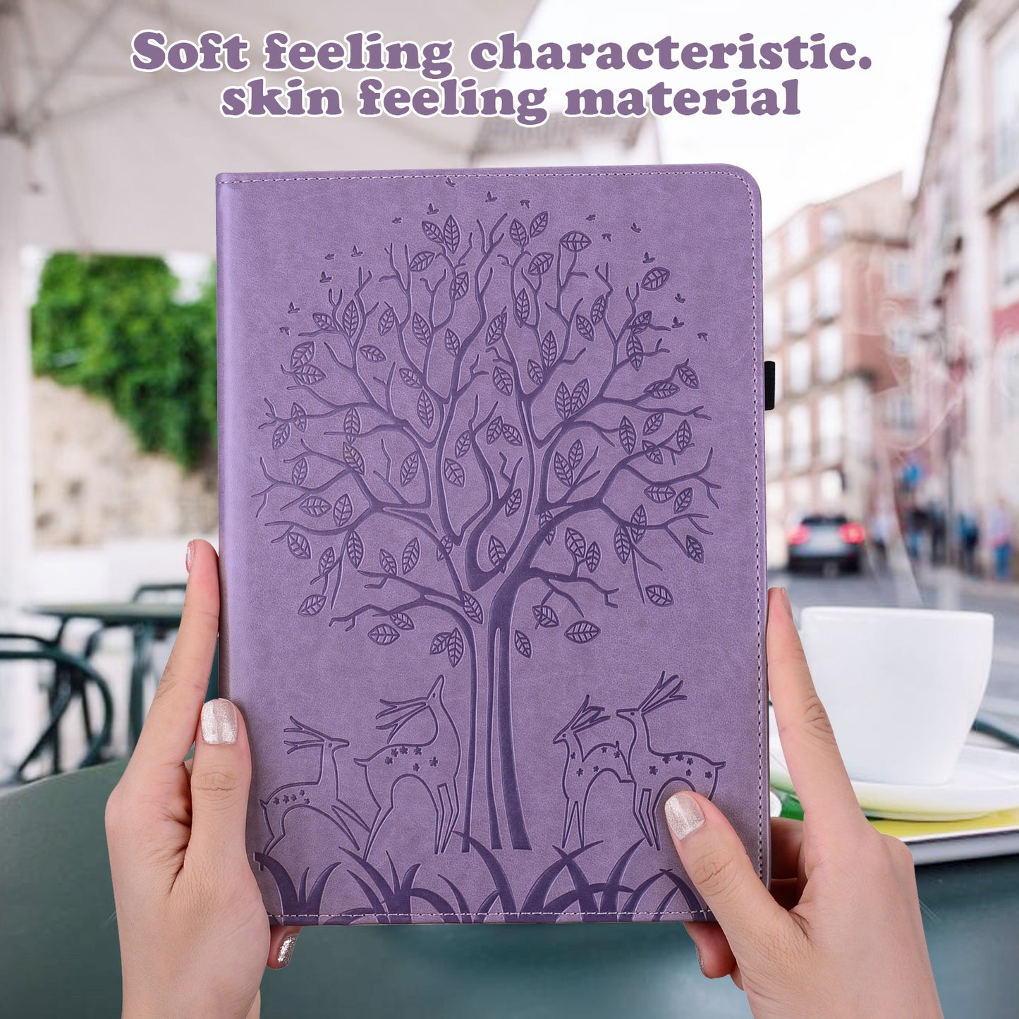 For Oppo Pad Tree Deer Imprinted Stand PU Leather Tablet Cover Card Holder Protective Case with Elastic Band Closure